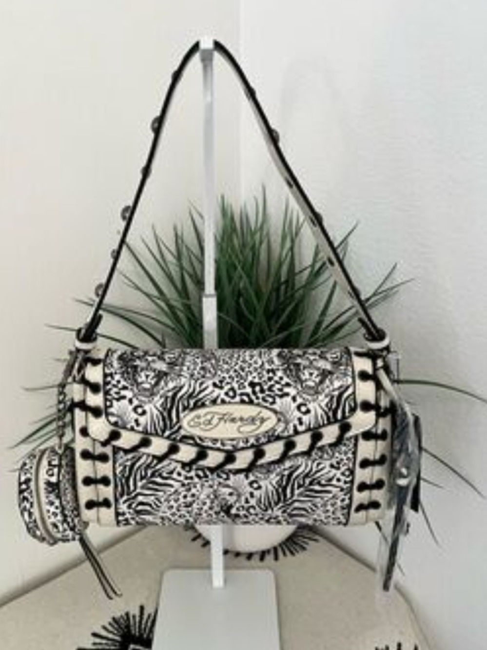 NWT Ed Hardy Animal Tattoo Print Shoulder Bag with Coin Pouch.